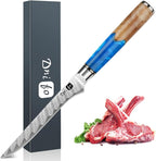 Fillet Knife 6 Inch Damascus Boning Knife for Meat Fish and Poultry Cutting with Super Sharp Japanese Blade with Gift Box and Resin Wood Handle, Ideal Gift for Men and Women