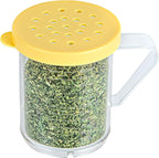 Restaurantware-RW Base 10 Ounce Clear Plastic Dredge Spice Shaker, 1 Reusable Dry Rub Shaker - Includes Yellow Perforated Lid, With Handle, Clear Polycarbonate Spice Holder, For Coarse Seasonings