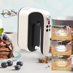 9-Speed Digital Hand Mixer Electric, 400W Powerful DC Motor, Baking Mixer Handheld with Snap-On Storage Case, 5 Stainless Steel Accessories, Flat Beaters, Dough Hooks, Whisk (Creamy&Black)