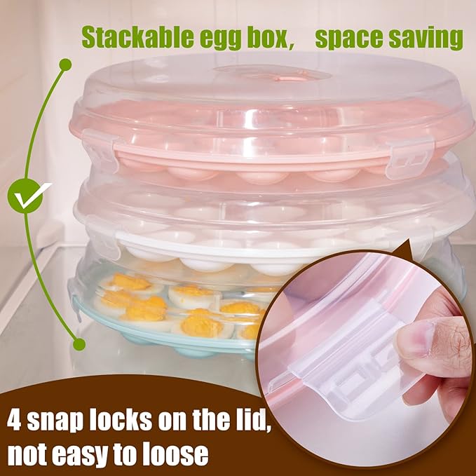 HANSGO Deviled Egg Containers with Lid, Deviled Egg Platter Carrier Holder Trays with 22 Slots for Holiday Party and Home Kitchen, Pink