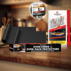 Oven Liners for Bottom of Oven Black (2-pack) Bundled with Rack Shield (2-pack) - Large Mat for Bottom of Stove (17"x 25") and 22" Red Range Guards for Racks - Reusable & Heat Resistant