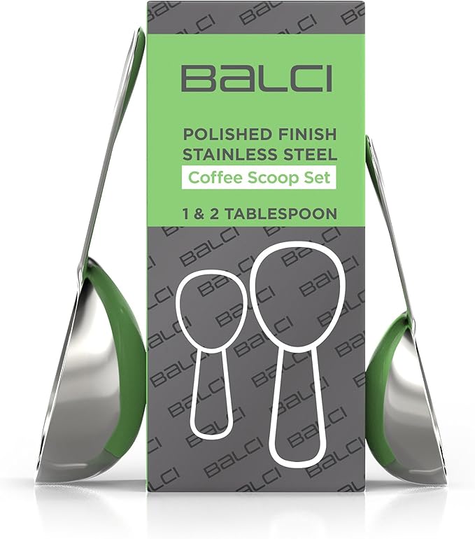 BALCI - Stainless Steel Coffee Scoop Set (1&2 Tablespoon, 15ml and 30ml) Exact Measuring Spoons for Coffee, Tea, Sugar, Flour and More!