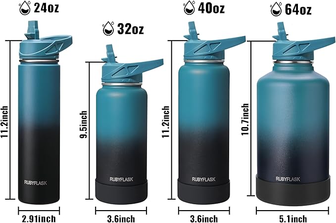 24oz Insulated Water Bottle with Straw, Stainless Steel Metal Vacuum Water Flask, Large Thermal Water bottle with Leakproof 3 Lids for Travel, Camping, Gym Sports Armygreen