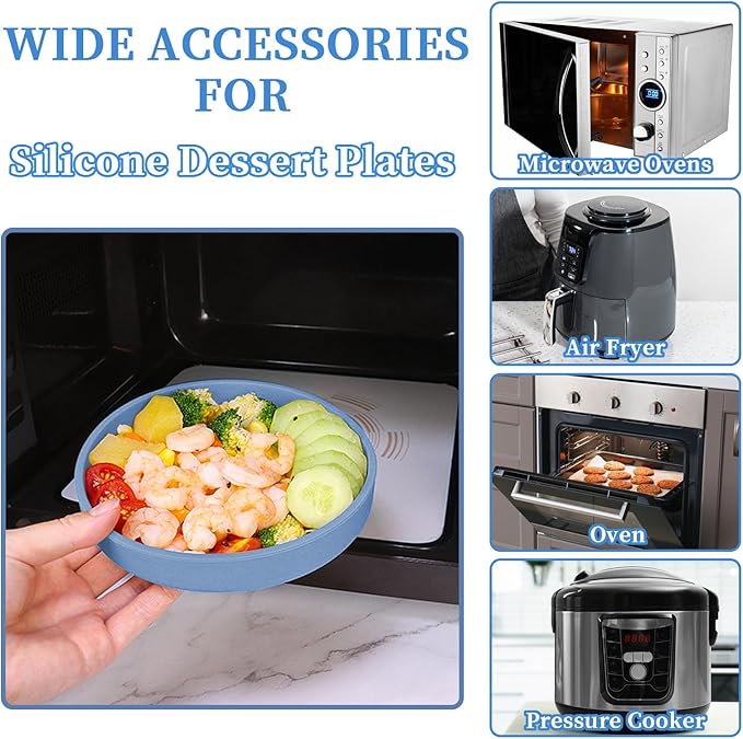 3pcs Silicone Dessert Plates, Reusable 6 Inch Appetizer Plates for Snacks, Sweets, Salads & More