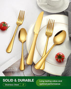60 Piece Gold Silverware Set, Stainless Steel Flatware Set for 12 Food Grade Cutlery Utensil Set Include Knife Fork Spoon Mirror Polished Dishwasher Safe