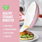 GreenLife 16 Piece Nonstick Cookware Set, Soft Grip Non-Toxic PFAS-Free Ceramic Pots & Pans, Dishwasher & Oven Safe, Frying, Sauce, Saute, Utensils, Glass Lids, Stay-Cool Handles, Wobble Free, Pink