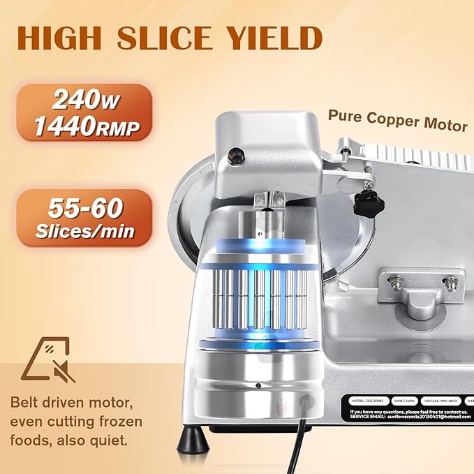 CGOLDENWALL Commercial Meat Slicer Machine, 240W 0-0.7" Adjustable Thickness Electric Deli Meat Cheese Food Slicer, 10" Semi-Auto Frozen Meat Slicer for Home, Copper Motor Low Noise Durable