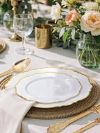 WDF 60pcs Gold Plastic Dinner Plates -10.25inch Baroque White and Gold Wedding Plates Fancy Heavy Duty Fall Plastic Plates for Upscale Thanksgiving Parties & Wedding & Birthday