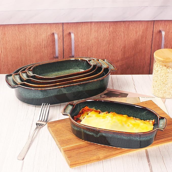 Ceramic Oval Casserole Baking Dish, 1.8 Quarts Baking Dish for Oven, Lasagna Pans, Oven Safe Durable Bakeware for Kitchen Home Decor, Banquet and Dinner, 1 pieces 11 x 7 Inch