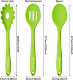 Silicone Cooking Spoons, Heat Resistant Large Silicone Pasta Slotted Spoon Solid Basting Spoon set for Nonstick Cookware, BPA Free Black Kitchen Silicone Spoons set for Mixing, Serving, Draining Green
