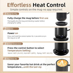 Self Heating Coffee Mug,High-Capacity- 18 oz, 180 Min Battery Life, Smart Heated Coffee Mug，Smart Mug, Simple Temperature Control Operation, Gifts for Family Members (Black)