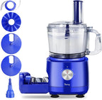 Davivy Food Processor 7 Cup,Built-in Storage Drawer Small Food Processor with 10 set blades,French fry cutting,Wavy slicing for Home Use,3-Speed, Blue,600W