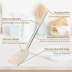 TeamFar Cooking Utensils Set, 5 PCS Silicone Kitchen Utensils with Stainless Steel Handle for Nonstick Cookware Turning Flipping Frying Draining, Heatproof & Healthy, Nonstick & Easy Clean, Khaki