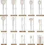 Silicone Cooking Utensils Set of 15, Kitchen Utensils Set with Holder for Nonstick Cookware, 446°F Heat Resistant Stainless Steel Handle - Khaki