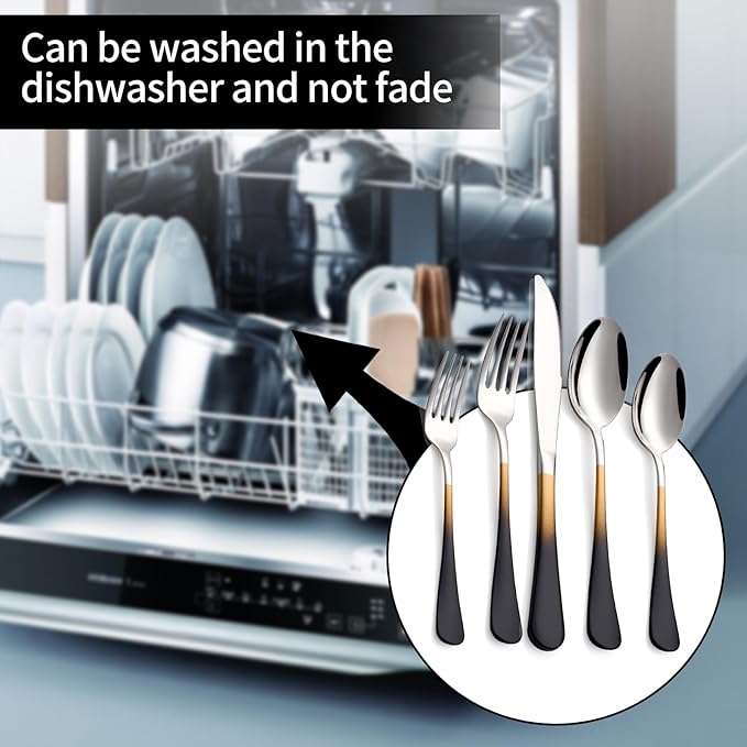 20-Pieces Black gold Silverware Sets for 4,Black gold Handle Stainless Steel Cutlery Set, Include Forks Spoons and Knives Set, Dishwasher Safe Utensil Sets for Home Restaurant