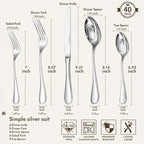KINGSTONE 40 Piece Teardrop Silverware Set for 8, 18/10 Stainless Steel Flatware Set, Modern Design Cutlery Set for Home/Hotel/Wedding,Mirror Polished and Dishwasher Safe