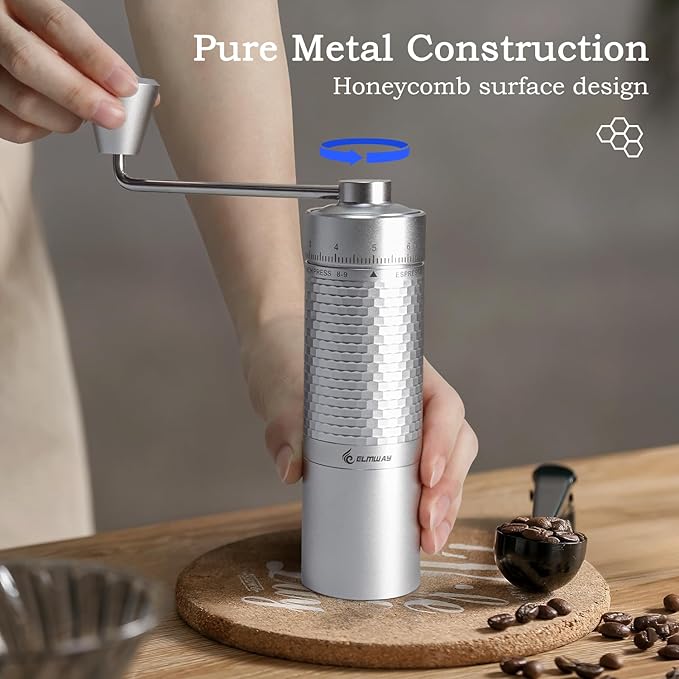 Manual Coffee Grinder, Hand Coffee Grinder, Metal Body with Seven star titanium plated 440 Stainless Steel Conical Burr Portable Coffee Grinders for Home Use, Office, Travel