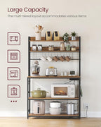 VASAGLE Hutch Bakers Rack with Power Outlet, 14 Hooks Microwave Stand, Adjustable Coffee Bar with Metal Wire Panel, Kitchen Storage Shelf, 15.7 x 39.4 x 66.9 Inches, Rustic Brown and Black UKKS038B01
