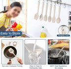 TeamFar Silicone Cooking Utensils, 7 PCS Heat Proof Kitchen Utensils Set, Kitchen Tools Spatula Turner Ladle Spoon Pasta Fork for Nonstick Cookware, Non-Toxic & Dishwasher Safe, Khaki