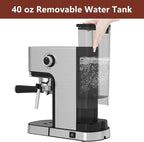 VEGETA Espresso Machine 20 Bar, Small Coffee Maker with 40oz Removable Water Tank, Stainless Steel Espresso Machine with Steam Milk Frother, Latte & Cappuccino Machine for Home, Silver