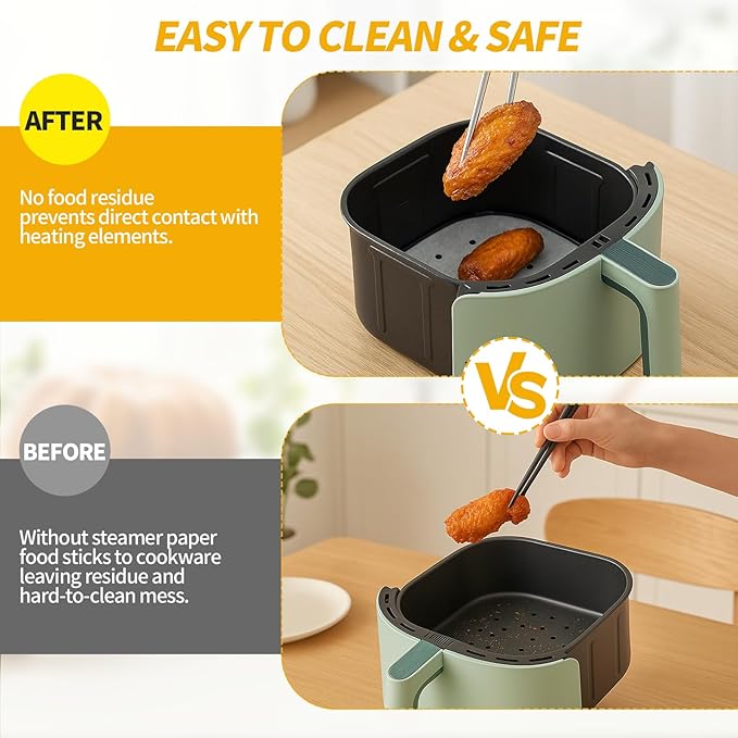 200 PCS Non-Stick Bamboo Steamer Paper, 10" Round Liners with Holes for Steamer Basket, Air Fryer, Bamboo Steamers, and Oven Use