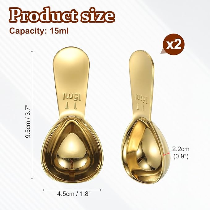uxcell 2Pcs Stainless Steel Coffee Scoop, 15ml Short Handle Measuring Spoon for Ground Coffee Tea Sugar Kitchen Gifts, Gold