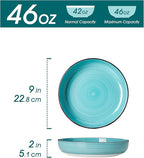 vancasso Pasta Bowls Set of 4, 46 oz Ceramic Salad Serving Bowls and Soup Bowls, Microwave Safe Pasta Plates, Large Shallow Kitchen Dishes, Bonita Series - Blue