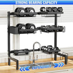 SNSLXH 3 Tiers 6 Baskets Dish Drying Rack, 24.8"-35.4",Over Sink Dish Drying Rack, 3-Tier Large Sink Rack for Kitchen, Extensible and Adjustable, Saving Kitchen Space