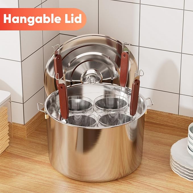 Pasta Pot With Strainer Basket,Large 4 Holes Pasta Pot with Insert for Cooking, Pot With Strainer Lid Stainless Steel for Home Kitchen