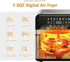 Air Fryer with Window Visible 8-in-1,Compact & Large 7.5-Qt,Up to 85% Less Oil,Roast, Bake, Dry, Reheat, Frozen, Broil,160-400℉ Even Results With Precise Temperature Control,Whole Metal Cover