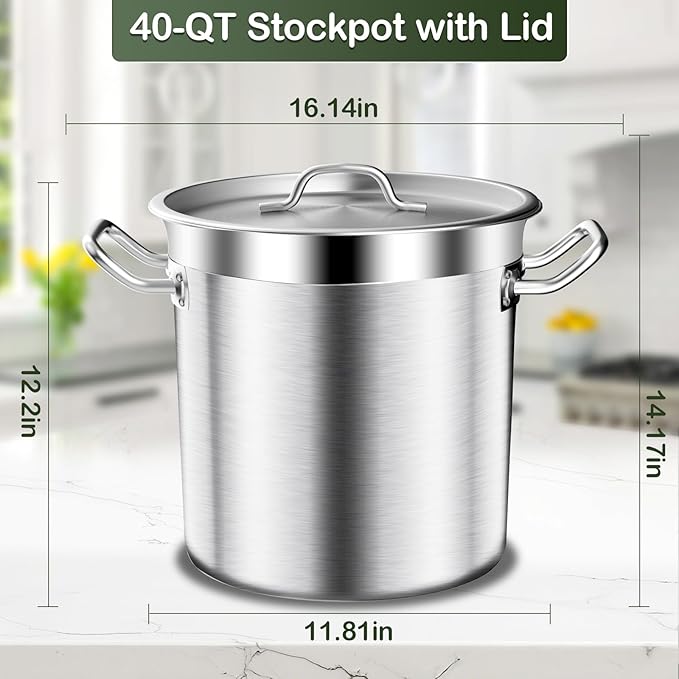 Large Stock Pot-20QT Stainless Steel Stockpot with Lid, Heavy Duty Tri-Ply Bottom Commercial Grade Stock Pot & Stockpots for Boiling Cooking Soup Stew Canning Cooking Pots,Big Stockpot, Deep Cookware