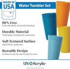 US Acrylic Newport 20 ounce Unbreakable Plastic Stackable Water Tumblers in 4 Sunrise Colors | Set of 12 Drinking Cups | Reusable, BPA-free, Made in the USA, Top-rack Dishwasher and Microwave Safe