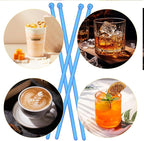 100 Pieces Disposable Plastic Round Top Clear Swizzle Sticks, Crystal Cake Stick, Cocktail Coffee Drink Stirrers 7.24 Inch (Blue)