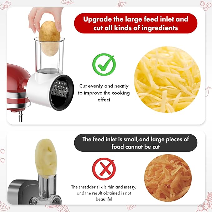 Cheese Grater Attachment for Kitchenaid Stand Mixer - with 5 Blades, Vegetable Shredder, Cheese Grater, Salad Maker, Food Slicers Chopper Grinding Powder