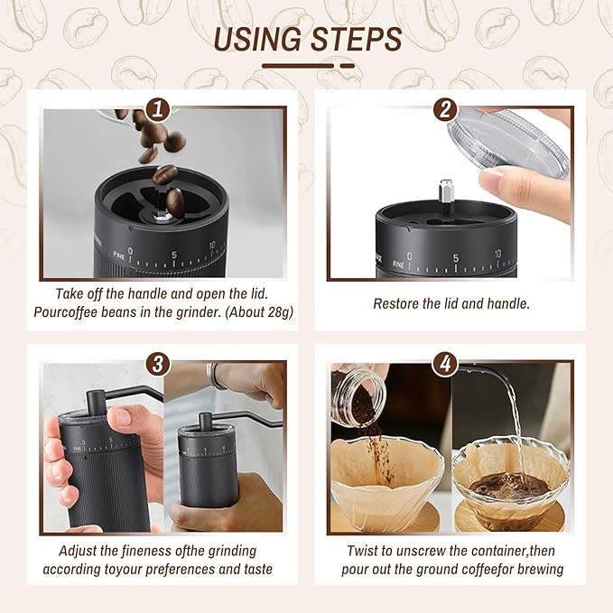 Portable Manual Coffee Grinder with with CNC Stainless Steel Conical Burr 40 Adjustable Settings,Hand Coffee Bean Mill with 30g Capacity & Crank for Travel Camping Office Home