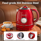 Kawu Electric Kettle, 1.3L/1.4QT Retro Electric Kettle Hot Tea Water Boiler with 304 Stainless Steel Inner, 1000W Fast Boiling Kettle with Boil-Dry Protection, Auto Shut Off, Keep Warm, Food Grade