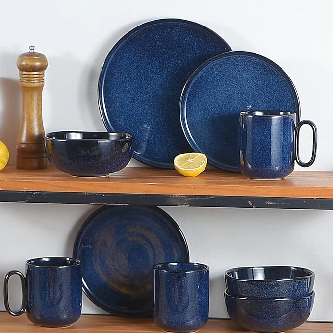 vicrays Ceramic Dinner Plates Set - Porcelain 10 Inch Flat Steak Pasta Pizza Plate Home Party Restaurant Plate Scratch Resistant Microwave Oven and Dishwasher Safe Set of 6 Blue