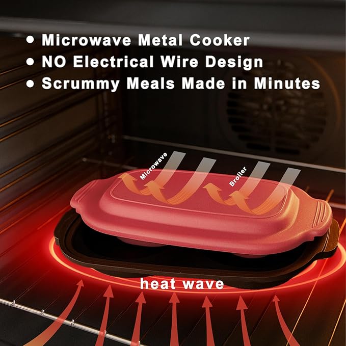 Microwave Egg Cooker with Lid, 3 In 1 Egg Fryer, Multi-Use Microwave Grill Pan, Quick Heat for Grilling and Browning Foods, Design No Electricity Dishwasher Safe for Office/Home (Red)