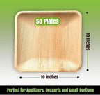 Palm Leaf Plates 10 Inch (50-Pack), Square Bamboo Plates Disposable, Heavy Duty Compostable & Biodegradable Wooden Plates for Party, Catering Events, Weddings, & Dinnerware