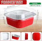 Aoriher 150 Pieces 10 oz Christmas Mini Cake Pans with Lids Christmas Aluminum Pans Baking Cups Square Disposable 4" x 4" Baking Tins for Desserts Xmas Party Supplies (Red Green)