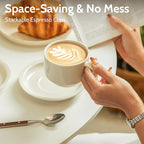 Sweese Porcelain Cappuccino Cups Set - 8 oz Stackable Coffee Mugs with Saucers, Metal Stand, Dove Grey, Set of 4