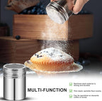 Flour Sifter Stainless Steel,3 Cup Flour Sifters for Baking,3 in1 Sifter for Baking with Powdered Sugar Shaker Duster, Flour Shaker Duster for Baking Cakes, Pastries, Pies, Cupcakes and Desserts