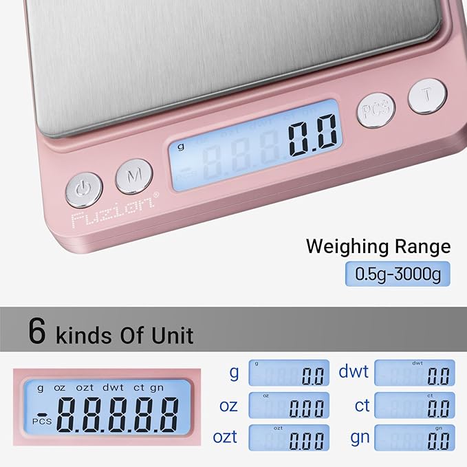 Fuzion Digital Scale .1 Gram Accuracy, 3000g Mini Food Scales for Herb, Spice, Jewelry, Gold, Small Food Scale - Weight Gram and Oz