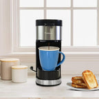 Kenmore Single Serve Coffee Maker With Stainless Steel Travel Mug, Capsule/Pod & Ground Coffee Brewing, K Cup Compatible, Hot & Iced Coffee Machine, 6 to 14 Oz Brew Sizes, Auto Shut-Off, Black