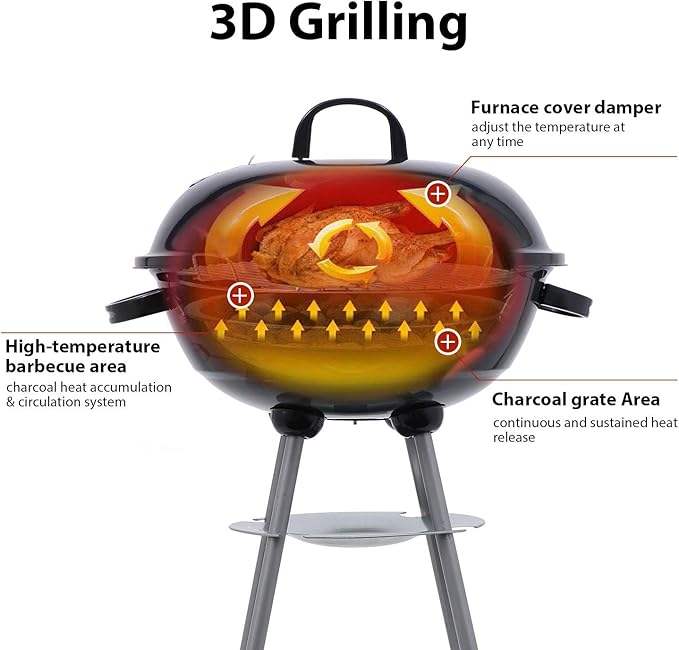 Charcoal Grill 18 inch Barbecue Grill with Waterproof Grill Cover for Outdoor Courtyard Picnic Camping Tailgating BBQ Kettle