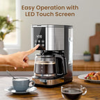 Kismile 10-Cup Drip Coffee Maker with LED Display & Touch Screen, 24H Timer, Dry Boil Protection, Programmable, 1.5L Water Tank, for Home & Office(Black)