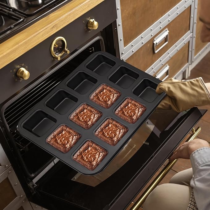 2 Packs Square Muffin Baking Pan, Premium Steel Muffin Pan for Baking, Nonstick Cupcake Tin Cheesecake Pans, Bakeware Muffin Top Pan (12 Cups, Black Grey)