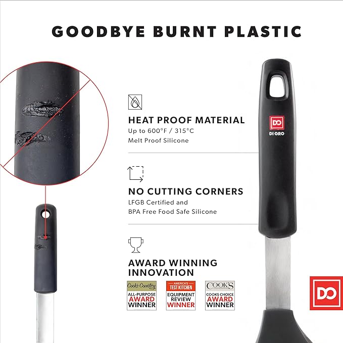 DI ORO Spatulas for Kitchen Use - Forever Warranty - 600°F Heat-Resistant Silicone - Turner Spatula Set for Cooking - BPA Free Wide Pancake Spatulas - Egg Flippers for Nonstick Cookware Safe (3pc)