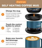 Heated Coffee Mug T1-14oz Fast Heating & Longer Battery Life Self Heating Coffee Mug Hot to 149℉ - Touch & App Controlled Mug Coffee and Hot Beverage Warmer, Gifts for Women and Men