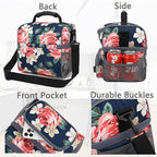 FlowFly Double Layer Cooler Insulated Lunch Bag Adult Lunch Box Large Tote Bag for Men, Women, With Adjustable Strap,Front Pocket and Dual Large Mesh Side Pockets